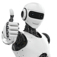AI robot giving a thumbs up on a plain transparent background in a modern technological setting, AI robot giving a thumbs up on transparent background png