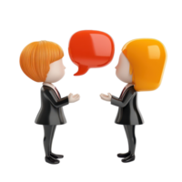 Cartoon characters in conversation, exchanging thoughts in a friendly dialogue, 3D Cartoon People Engaging in Conversation with Speech Bubbles Isolated on transparent background png