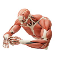 Anatomical muscle flex display showcasing detailed human musculature on a transparent background, Anatomical Muscle Flex Display, transparent background. png