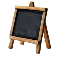 A small black board on a wooden easel isolated on a transparent background for creative displays and notes, Black Board Isolated on transparent background png