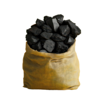 A sack of coal sits on a vibrant yellow table against a clean transparent background, Bag Coal on Yellow Table. transparent background Background, transparent background. png