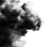 A cluster of dark black clouds forms an isolated mass, contrasting sharply with the transparent background, black cloudsisolated on transparent backgroundbackground png