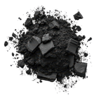 Activated charcoal powder and shards isolated on a clean transparent background for various uses and applications, Activated charcoal powder isolated on transparent background png
