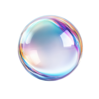 Crystal glass bubble showcasing vibrant refraction and holographic effects in simple transparent background, 3d crystal glass bubble with refraction and holographic effect isolated png