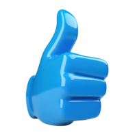 A vibrant blue thumbs up gesture on a clean transparent background representing approval and positivity, 3D Blue Thumbs Up Like Icon on transparent background png