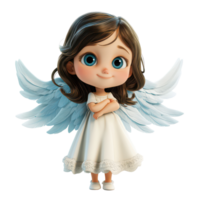 Cartoon angel character with wings standing on a bright background, showcasing innocence and charm, 3D Cartoon Angel Characters on transparent background png