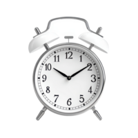 Silver alarm clock on a transparent background indicating morning time with clear black hour and minute hands, Alarm clock isolated transparent background png