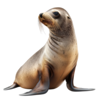 A captivated sea lion resting gracefully against a transparent background, showcasing its sleek body and playful nature, a sea lion isolated on transparent background png
