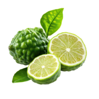 Fresh bergamot fruit with half and leaf isolated on a transparent background for culinary and health applications, bergamot with half and leaf isolated on transparent background png