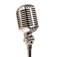 A classic retro silver music microphone against a clean transparent background showcasing timeless elegance, A retro classic silver music microphone, transparent background. png