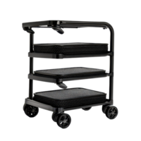 Stylish black rolling caddy with three shelves for versatile storage on a clean transparent background, Black Rolling caddy isolated on transparent background png