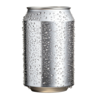 A cold aluminum can with water droplets isolated on a transparent background, highlighting its sleek design, Aluminum soda can with water drops isolated on transparent background png