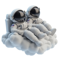 Cartoon astronauts lounging on fluffy clouds against a backdrop while enjoying, 3D Cartoon Astronauts Relaxing on Clouds on transparent background Space Exploration Rest Concept png