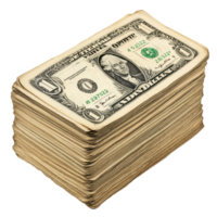 A stack of old American one dollar bills displayed on a clean transparent background emphasizing historical currency value, A stack old American currency, transparent background. png
