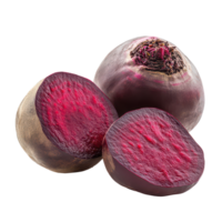 Freshly harvested beetroot vegetables and one half cut on a clean transparent background, beetroot vegetables and a half isolated on transparent background png