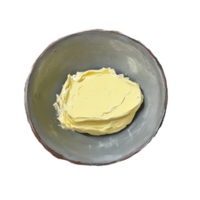 A simple bowl of margarine placed on a textured surface with artistic flair and subtle colors, Bowl of margarine png