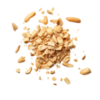 Crushed peanuts scattered over a clean transparent background showcasing their texture and natural color, Peanut crushed into pieces over transparent background png