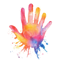 A colorful watercolor handprint on a clean transparent background, perfect for creative projects, red painted liquid water color circle isolated on transparent background png