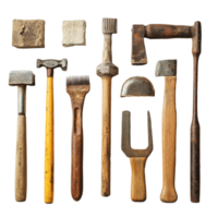 A collection of various construction tools arranged on a transparent background for creative project inspiration and craftsmanship exploration, Construction tools isolated png