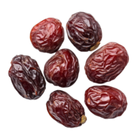 Dried jujube red dates displayed on a clean transparent background, highlighting their rich color and texture, Jujube Chinese dried red date fruit on transparent background png