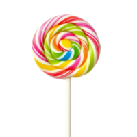 Brightly colored lollipop candy on a clean transparent background showcasing playful swirls and vibrant stripes, lollipop candy isolated on transparent background png