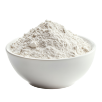A transparent bowl filled with a generous pile of flour isolated on an alpha layer background, Pile of flour in transparent bowl isolated on alpha layer png