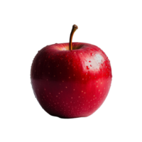 A fresh red apple glistens with water droplets on a plain transparent background, showcasing its vibrant color and texture, red apple on transparent background png