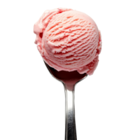 Delicious pink ice cream scoop resting on a silver spoon against a clean transparent background, ice cream scoop on transparent backgroundfile png