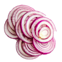 Freshly sliced red onion on a transparent background showcasing its vibrant color and layered structure, sliced onion on transparent background png