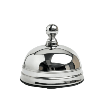 A shiny silver desk bell placed on a clean transparent surface for signaling attention in a professional setting, image of a silver desk bell on a transparent background or transparent background with a png