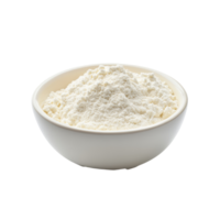 A bowl of whey protein powder on a clean transparent background ready for mixing, whey protein in a bowl on transparent background png
