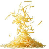 Falling grated cheese creating a fluffy textured pile on a pristine transparent background, Falling grated cheese on transparent background png