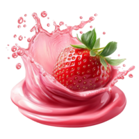 Fresh strawberry surrounded by a spiral splash of juicy liquid on a clean backdrop, Fresh strawberry with spiral splash juice png