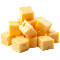 Assorted cheese cubes arranged in an appealing stack on a transparent background, perfect for snacking or party platters, Cheese cubes isolated Stock Photo png