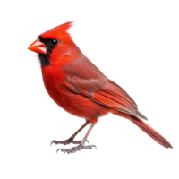 A vibrant red cardinal bird perched on a transparent background, showcasing its striking plumage and distinctive features, Red cardinal bird isolated on transparent background png