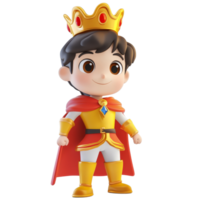 Charming cartoon prince character in royal attire with a golden crown on a transparent background, 3D Cartoon Prince Characters on transparent background png
