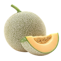 Fresh cantaloupe with seeds sliced and presented on a transparent background ready for summer recipes and healthy snacks, melons or cantaloupe with seeds isolated on transparent background png
