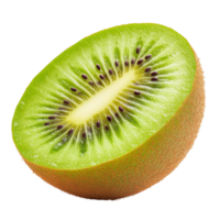 Fresh slice of kiwi fruit showcasing vibrant green color and unique seed pattern on clean transparent background, Slice of fresh kiwi fruit on transparent background png