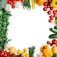 A vibrant arrangement of fresh groceries creating a colorful frame with empty space for your recipes or menus, Frame made of of fresh groceries and copy space png