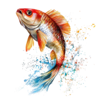 A dynamic fish leaps gracefully against a transparent background, showcasing vibrant colors and splashes of water, Dynamic Fish Leap transparent background png