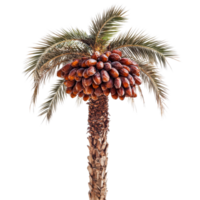Fresh red raw date palm with abundant fruit hanging on its branches against a clean transparent background, red raw date palm isolated on transparent background png