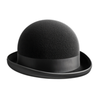 Classic bowler hat displayed on a transparent background with transparent highlights for perfect elegance, Bowler hat isolated on a transparent background png