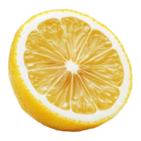 Sliced yellow lemon isolated on a transparent background showcasing its juicy interior and vibrant color details, lemon slice isolated on transparent background png