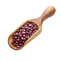 Azuki bean seeds in a wooden scoop resting on a transparent transparent surface for culinary decoration, Azuki bean or red bean seeds in wood scoop on transparent background png