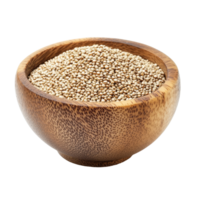 Quinoa seeds in a wooden bowl isolated on a bright transparent background for a healthy food presentation, Quinoa seeds in wood bowl isolated on transparent background png