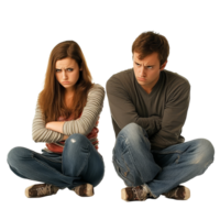 Unhappy couple expressing distance and frustration in an isolated setting on a transparent background, unhappy couple isolated on transparent png