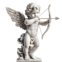 Cupid statue with a bow and arrow against a plain transparent background, symbolizing love and affection in classical art, Cupid Statue with Bow and Arrow on transparent background png