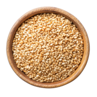 Fresh sesame seeds in a wooden bowl against a clean transparent background, showcasing their natural color and texture, Fresh sesame seeds on a transparent background png