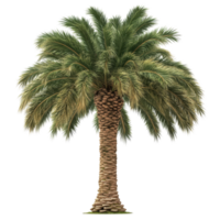 Isolated date palm with lush green fronds and textured trunk on a transparent background, date palm isolated on transparent background png