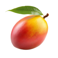Vibrant fresh mango on a transparent background, with a green leaf showcasing its tropical sweetness and juiciness, Mango fruit isolated on transparent background png